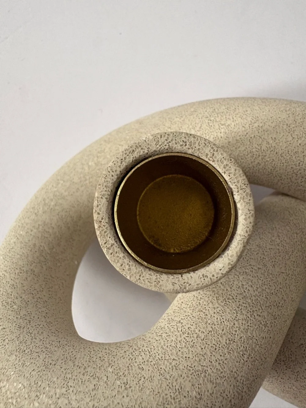 CB2 Asha Speckled Cement Knotted Taper‎ Candle Holder Metal Cap Trendy Heavy